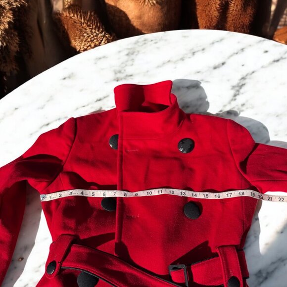 Vintage Preston & York Cardinal Red 100% Wool Pea Coat Size 4 Double Breasted - Picture 10 of 14